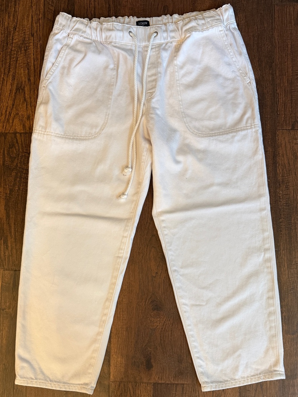 J.Crew Women’s 31P White Cotton Drawstring Pull-On Cropped Pants BZ829